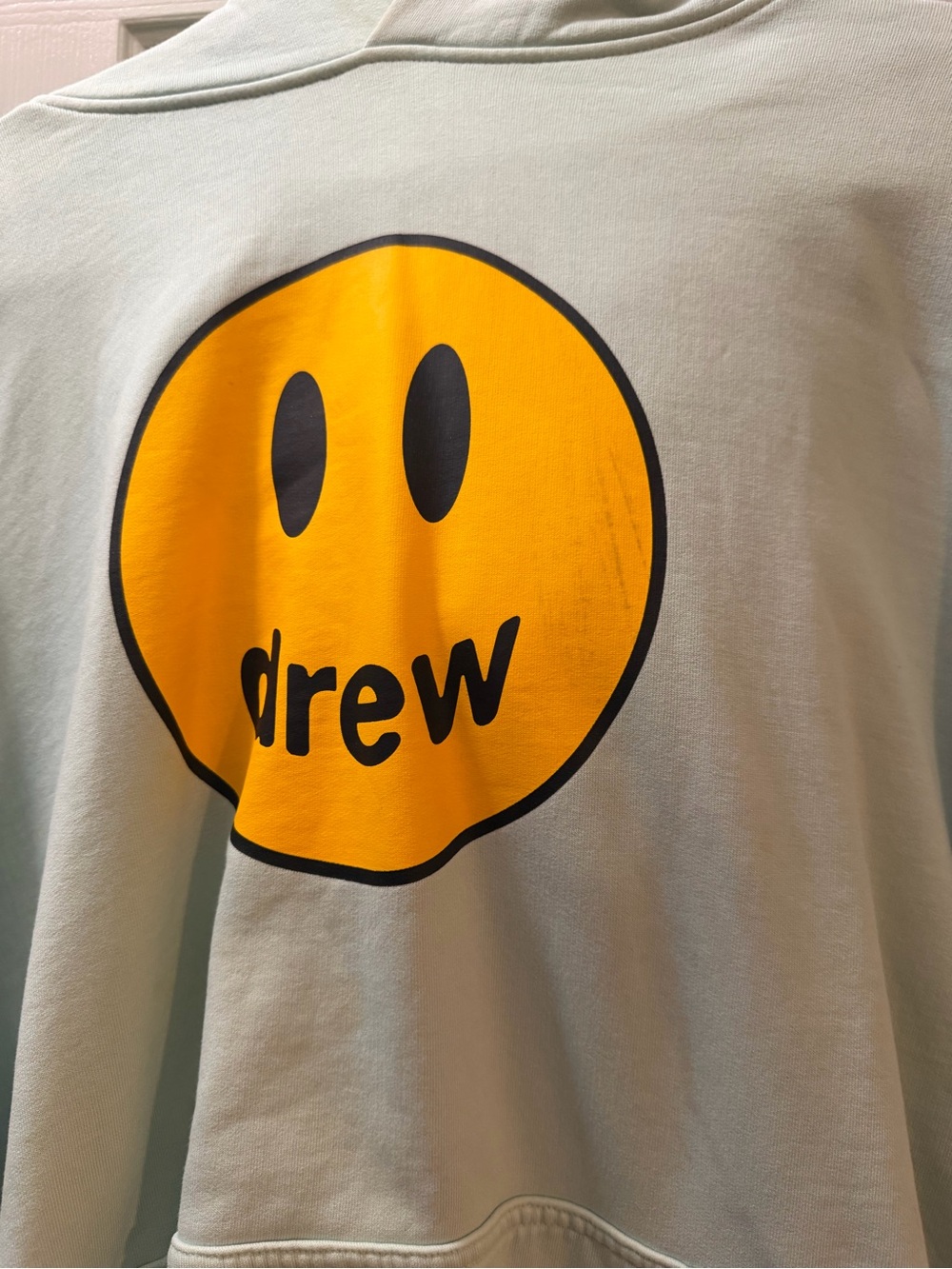 drew house Light Mint Crewneck with Yellow Smiley Graphic